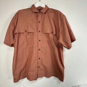 Patagonia Mens XL Button-Up Vented Shirt Rust Orange Checked Lightweight Outdoor